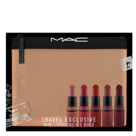 MAC Travel Exclusive Mini Lipsticks x 5 Bold Set 5 pcs.  ภายในเซ็ตประกอบไปด้วย   MAC Matte Mini Lipstick #In Diva  1.8 g  MAC Matte Mini Lipstick #Russian Red  1.8 g  MAC Matte Mini Lipstick #Chili 1.8 g  MAC Matte Mini Lipstick #Whirl 1.8 g  MAC Matte Mini Lipstick #Velvet Teddy 1.8 g  And Cosmetics Bag  